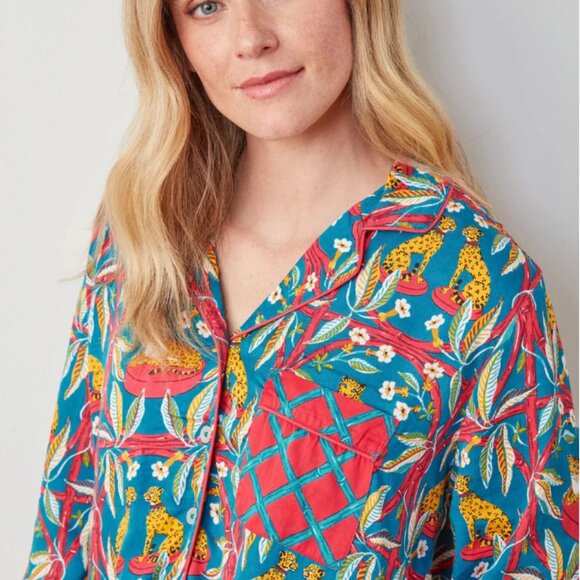 Printfresh Royal Cheetah Satin Rittenhouse PJ Set Ruby/Jade size LARGE - Picture 2 of 4